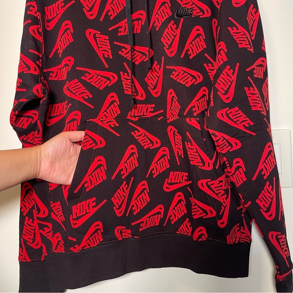 Nike Men’s Hoodie All Over Print Swoosh Red - Picture 8 of 9